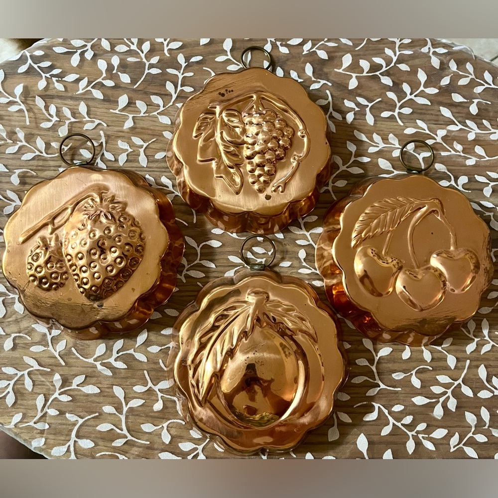 Vintage 70’s Copper Fruit Tins - Wall Hanging Tart Pans Jello Molds